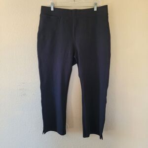 Quince Womens Ponte Crop Black Pull On Pants Sz XL Patch Pocket Side Ankle Slits